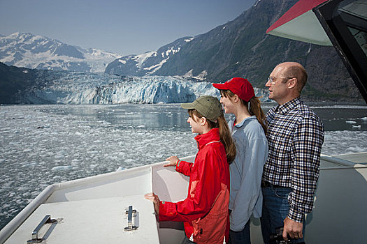 父亲,两个,青少年,女儿,游轮,王子,声音,冰河,背景,阿拉斯加