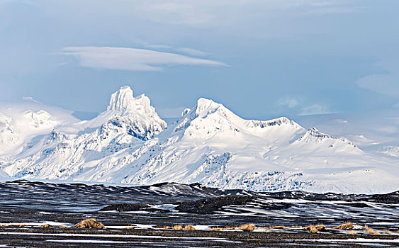 冬天,雪冠,火山,瓦特纳冰川,大幅,尺寸