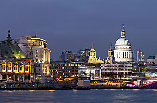 晚间,风景,泰晤士河,圣保罗大教堂,伦敦