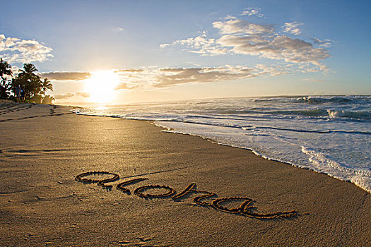 书写,沙子,海滩,夏威夷