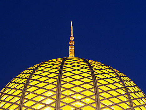 光亮,圆顶,苏丹,清真寺,夜晚,马斯喀特,阿曼,亚洲