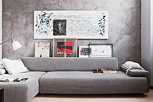 休息区,和谐,灰色,躺椅,沙发,书法,墙壁