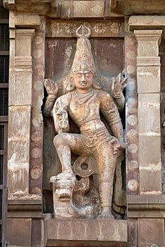 雕塑,墙壁,庙宇,坦贾武尔,泰米尔纳德邦,印度
