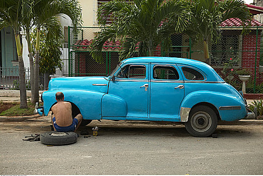男人,修理,汽车,古巴