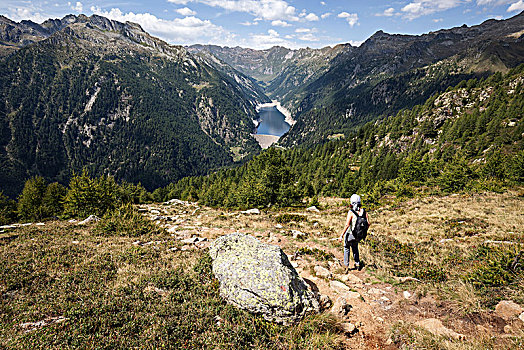 远足,徒步旅行,背影,提契诺河,瑞士,欧洲