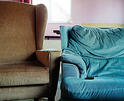 特写,蓝色,软垫,扶手椅,褐色,翼,背影,椅子