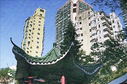 中国,香港,反射,塔,公寓楼,中央公园