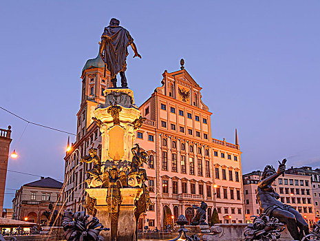 奥格斯堡,喷泉,市政厅,斯瓦比亚,巴伐利亚,德国