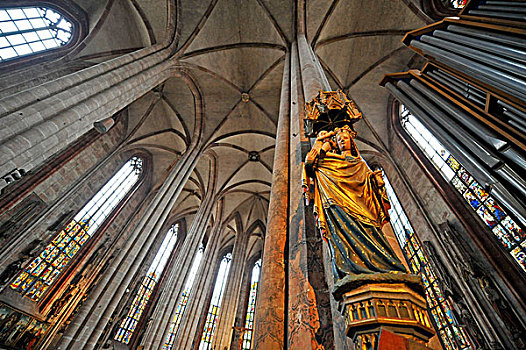 风景,雕塑,器官,合唱团,教堂,纽伦堡,弗兰克尼亚,巴伐利亚,德国,欧洲