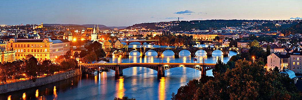 布拉格,天际线,桥,上方,河,捷克共和国,全景