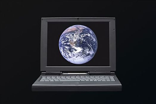 笔记本电脑,星球,地球,展示,显示屏