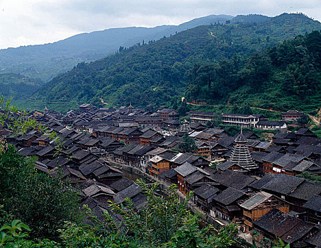 贵州黔东南地区从江县肇兴侗寨全景