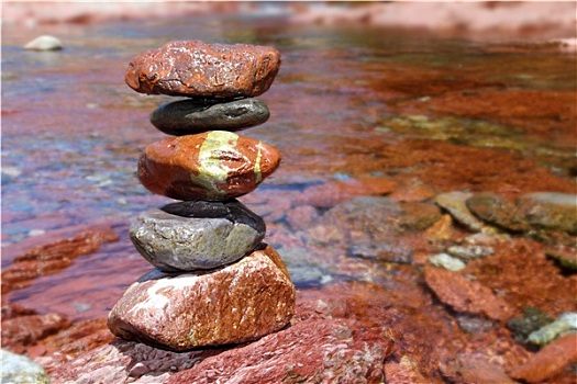 石头,一堆,红色,石灰石,河