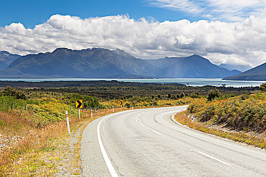 公路,远眺,湖,南部地区,区域,新西兰,大洋洲