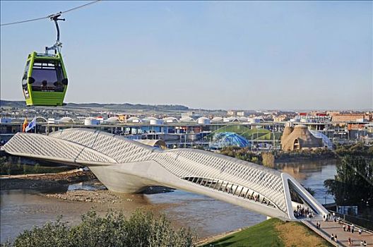 桥,亭子,吊舱,缆车,2008世博会,世界博览会,萨拉戈萨,阿拉贡,卡斯提尔,西班牙,欧洲
