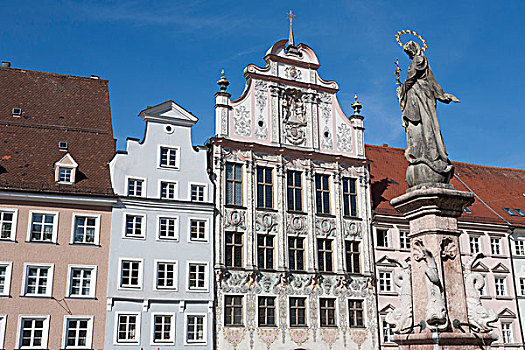 喷泉,房子,历史,城镇,中间,兰茨贝格,巴伐利亚,德国,欧洲