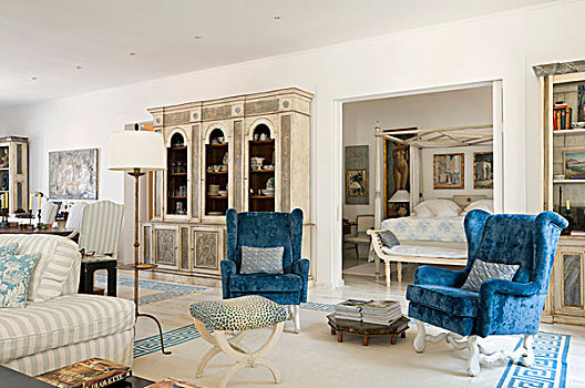 地中海,客厅,蓝色,椅子,家具