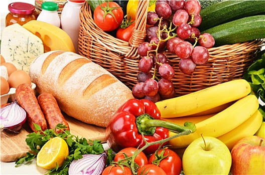 种类,食物杂货,商品,蔬菜,水果,葡萄酒,面包