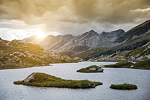 湖,山,日落,提契诺河,瑞士,欧洲