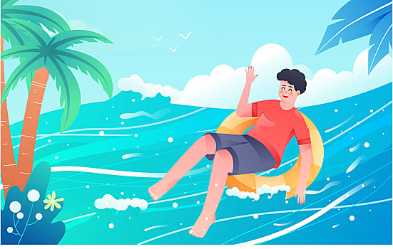 人物夏季出游夏天海邊度假旅游節氣矢量插畫