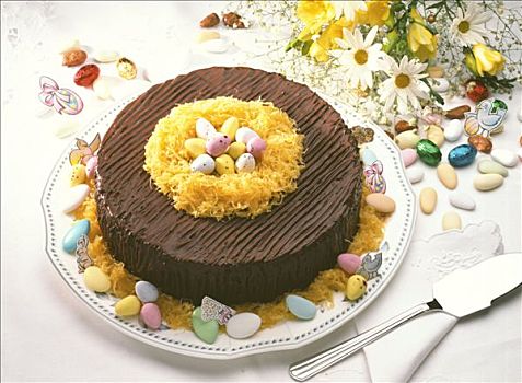 巧克力蛋糕,装饰,复活节糖果