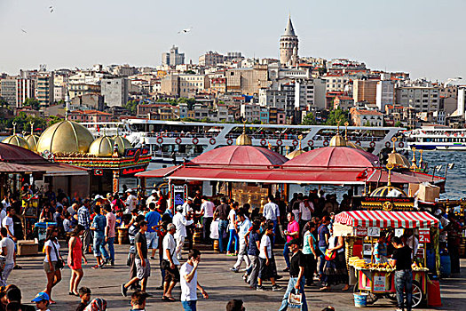 土耳其,伊斯坦布尔,市区,区域,餐馆,靠近,博斯普鲁斯海峡,加拉达塔,塔,背景