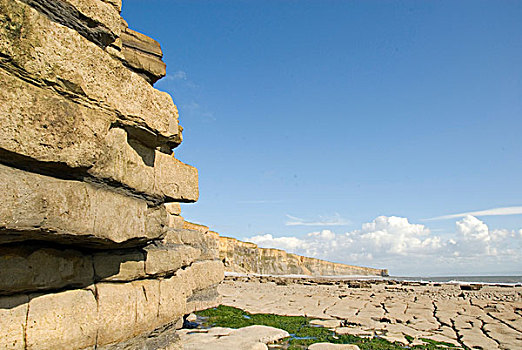 层次,石头,悬崖,海岸,纳什,格拉摩根,文化遗产,南威尔士,威尔士,英国,欧洲