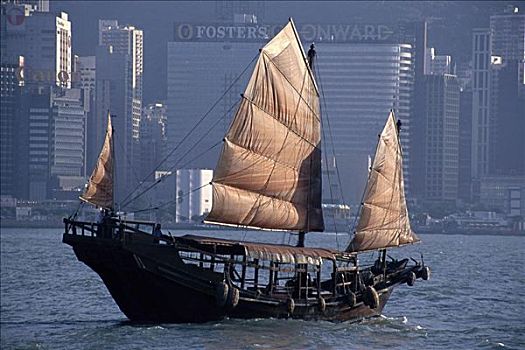 中国帆船,维多利亚湾,香港,中国