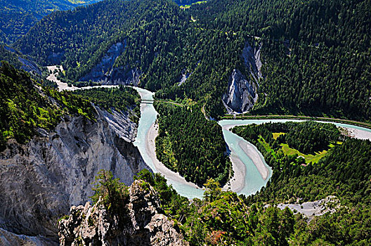 河,弯曲,铁路桥,铁路,山谷,靠近,瑞士,欧洲