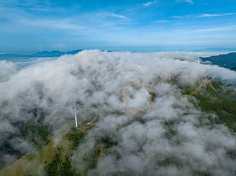 中国广西岑溪市天龙顶山地公园日出云海奇观