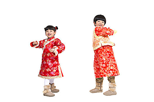 棚拍中国新年唐装儿童玩耍