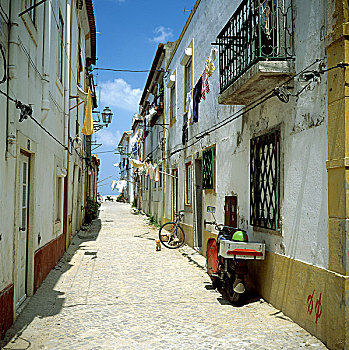 葡萄牙,街道,弄干,洗衣服,晾衣绳