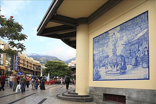 上光瓷砖,镶嵌图案,丰沙尔,葡萄牙,马德拉岛
