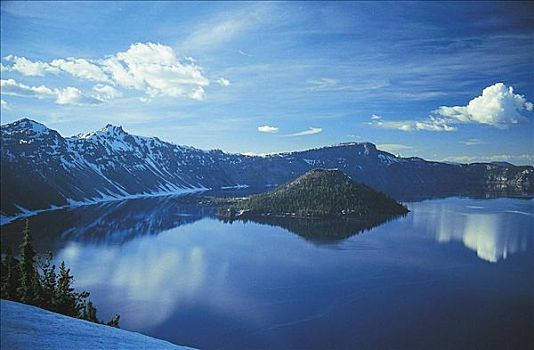 火山湖国家公园,山,湖,俄勒冈,美国,北美