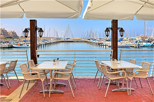 白色,桌子,椅子,街头餐厅,散步场所,码头,地中海,阿什凯隆,以色列