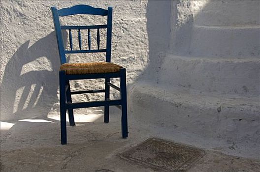 蓝色,椅子,正面,楼梯,锡拉岛,基克拉迪群岛,爱琴海,希腊