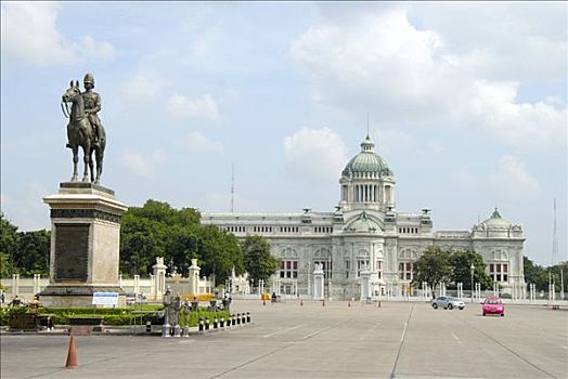 老,议会,骑马雕像,国王,曼谷,泰国,东南亚