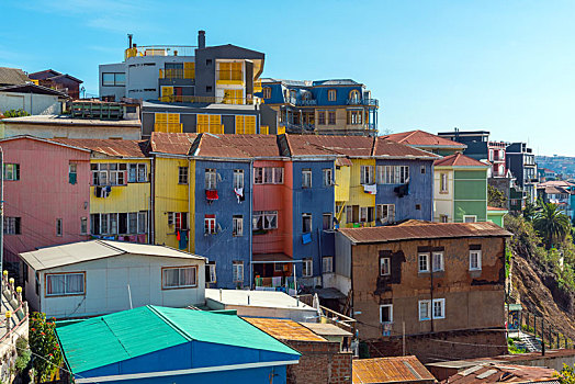 彩色,老,房子,风景,瓦尔帕莱索,智利