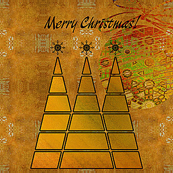 艺术,三个,圣诞树,球,黄金,红色,绿色,彩色,旧式,橙色,图案,背景