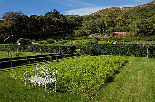长椅,维多利亚时代风格,花园,凯利莫,教堂,康纳玛拉,戈尔韦郡,爱尔兰