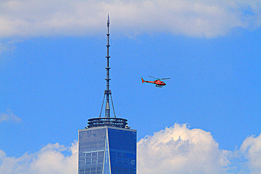 美国,纽约,城市,一个,世贸中心,直升飞机
