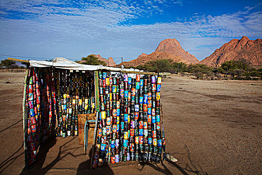 小屋,室外,循环利用,易拉罐,山,右边,纳米比亚,非洲