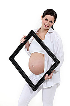孕妇,站立,空,画框
