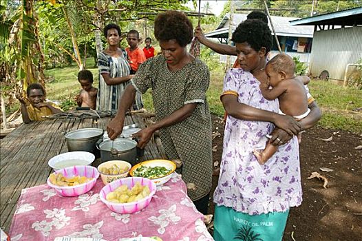 女人,准备,食物,巴布亚新几内亚,美拉尼西亚