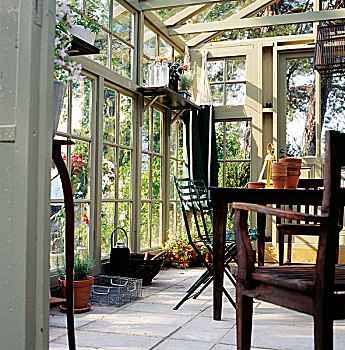 桌子,椅子,木头,玻璃,温室
