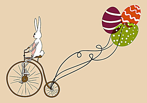旧式,复活节兔子,自行车,卡