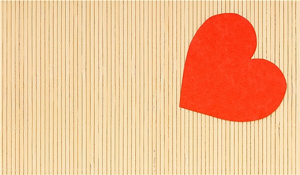 红色,心形,爱情象征,米色,竹垫,情人节