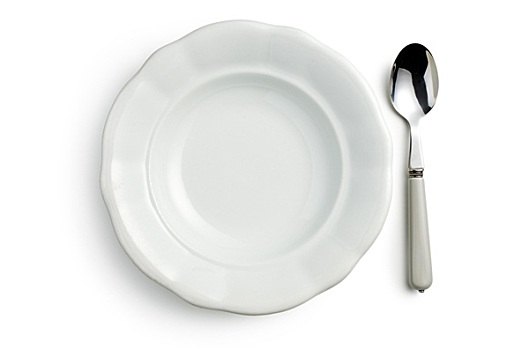 白色,陶瓷,盘子,勺子