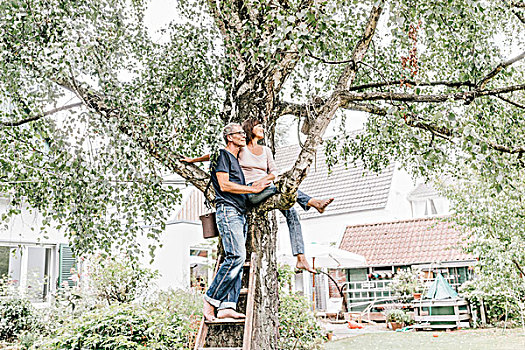 夫妻,攀登,树