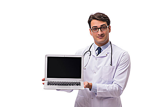 医生,笔记本电脑,隔绝,白色背景,背景
